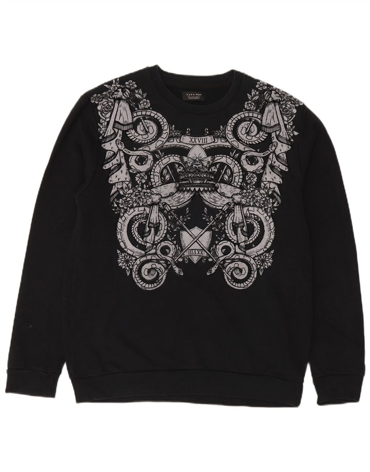 Felpa con grafica Zara da uomo, grande, in cotone nero
