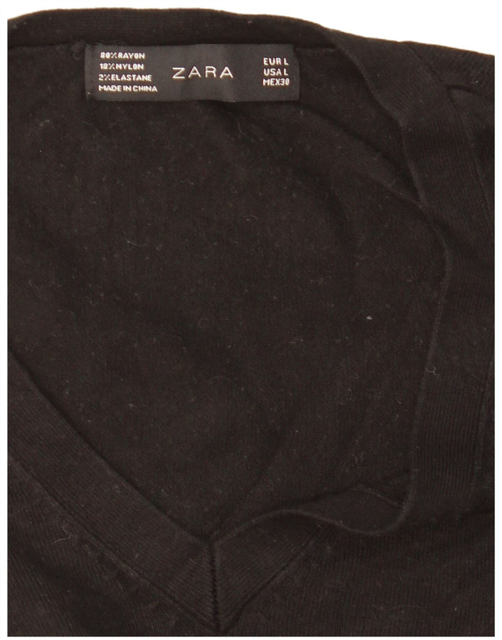 Maglione maglione con scollo a V da donna Zara UK 16 grande nero