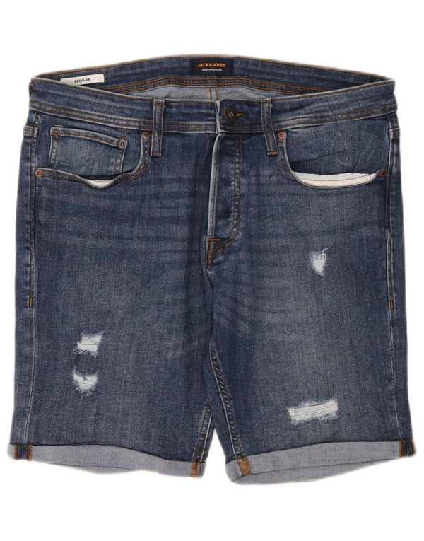 Jack & Jones Pantaloncini di jeans invecchiati regolari da uomo di grandi dimensioni W36 in cotone blu