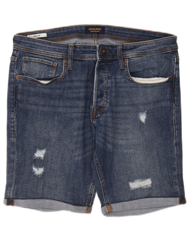 Jack & Jones Pantaloncini di jeans invecchiati regolari da uomo di grandi dimensioni W36 in cotone blu