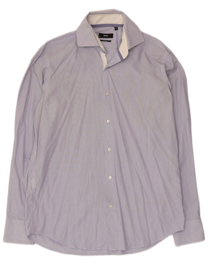 Camicia da uomo vestibilità regolare Hugo Boss taglia 39 15 1/2 gessato blu medio