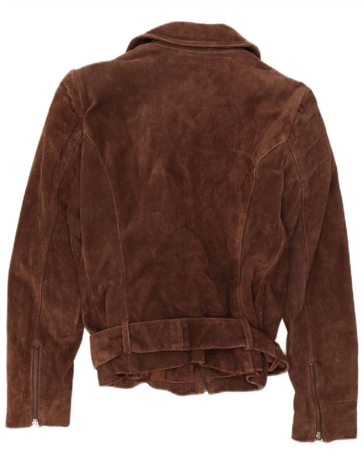 Giacca da motociclista in pelle scamosciata da donna Zara UK 14 grande in pelle marrone