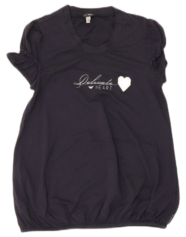 Top camicetta grafica da donna Armani EU 34 2XS cotone blu navy