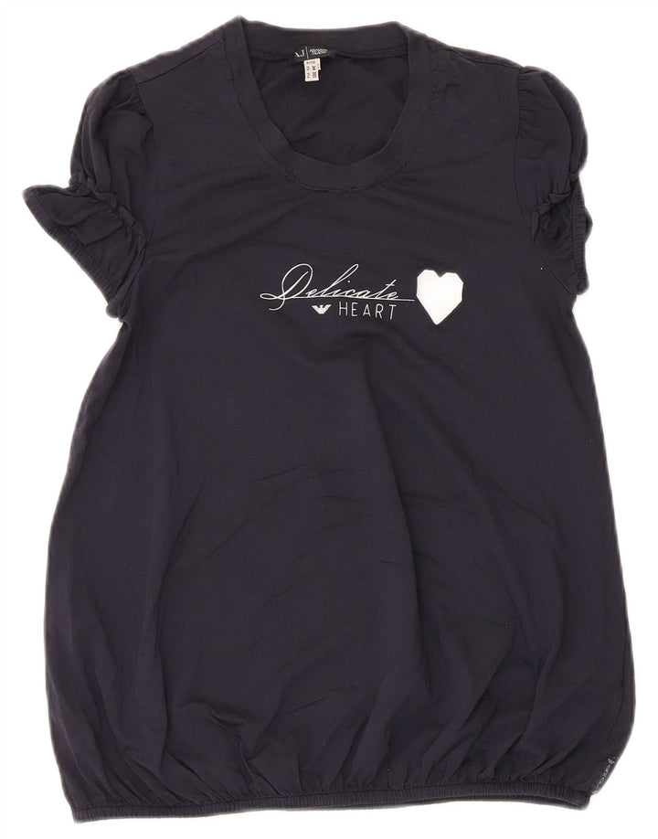 Top camicetta grafica da donna Armani EU 34 2XS cotone blu navy