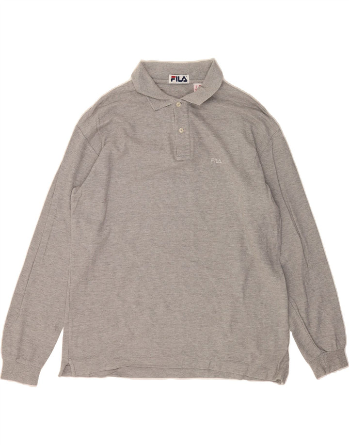 FILA Mens Long Sleeve Polo Shirt Large Grey Vintage Fila and Second-Hand Fila from Messina Hembry 