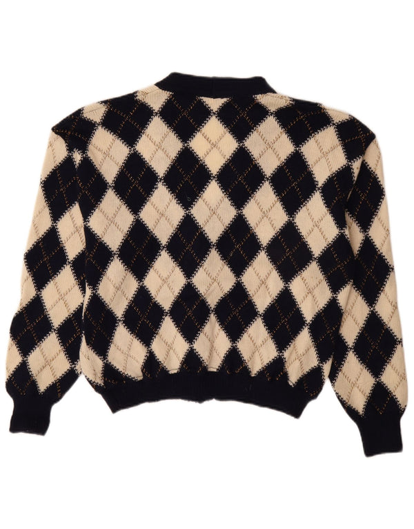 Maglione cardigan da donna vintage IT 48 XL Beige Argyle/Diamante