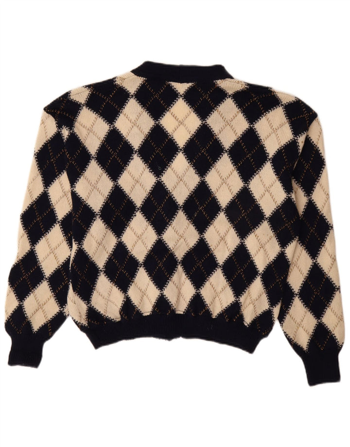 Maglione cardigan da donna vintage IT 48 XL Beige Argyle/Diamante