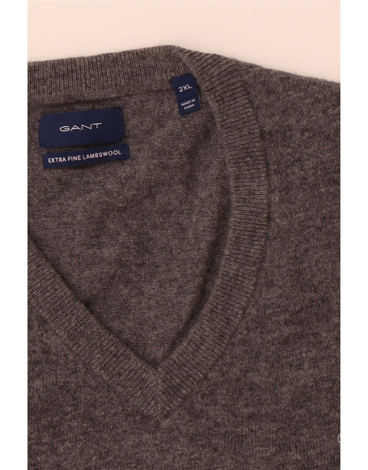GANT Maglione da uomo con scollo a V 2XL Lana d'agnello grigia