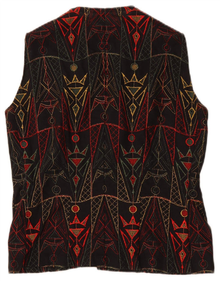 Gilet da donna vintage UK 12 medio nero geometrico