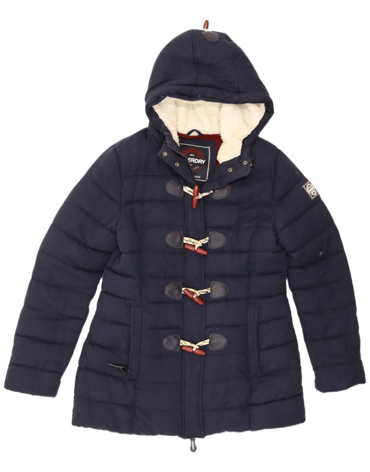 Giacca imbottita da donna con cappuccio Superdry UK 14 grande poliestere blu navy