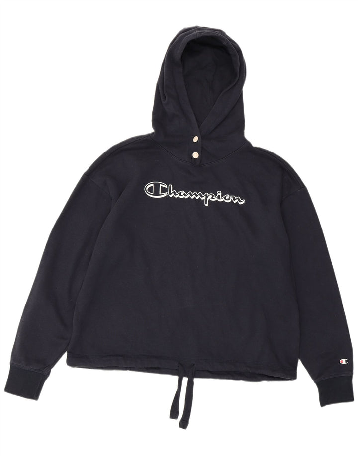 Maglione con cappuccio grafico da donna CHAMPION UK 16 Large in cotone blu navy