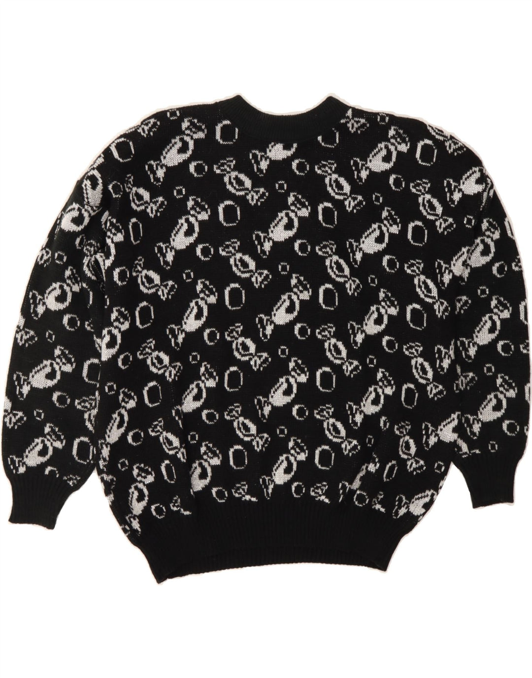 VINTAGE Womens Abstract Pattern Crew Neck Jumper Sweater IT 48 XL Black Vintage Vintage and Second-Hand Vintage from Messina Hembry 