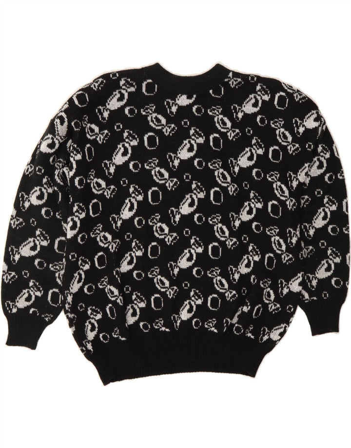 VINTAGE Womens Abstract Pattern Crew Neck Jumper Sweater IT 48 XL Black Vintage Vintage and Second-Hand Vintage from Messina Hembry 