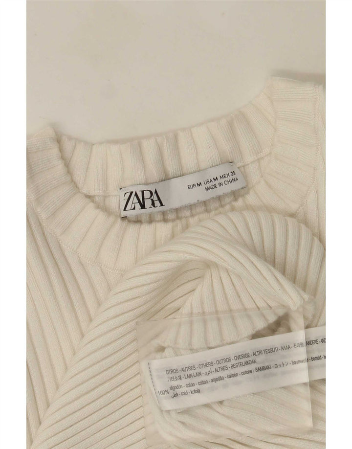 Camicetta corta a maniche lunghe da donna Zara UK 12 cotone bianco medio