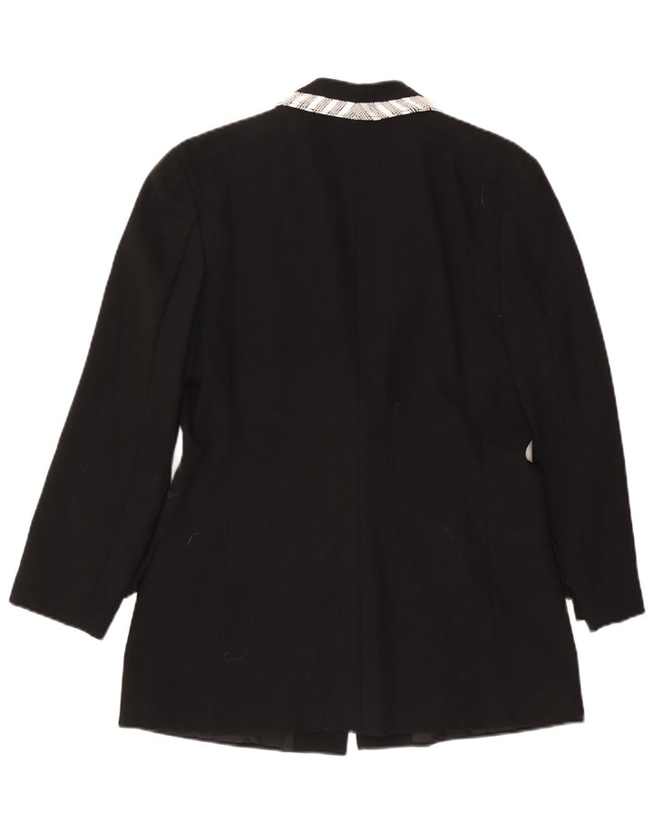 Giacca blazer da donna a 1 bottone VINTAGE UK 14 grande lana nera