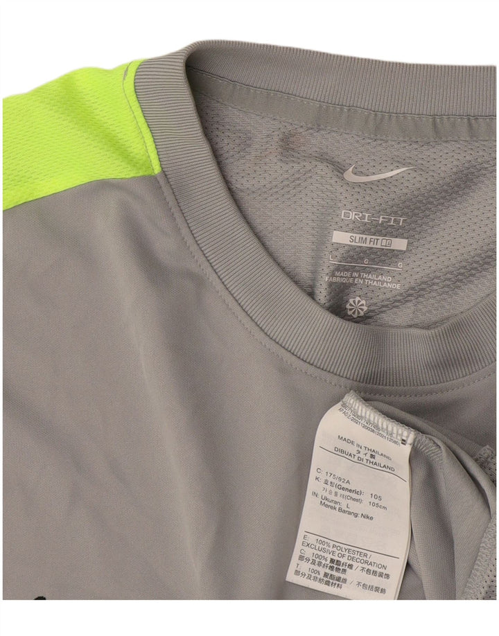 T-shirt Nike Dri Fit Slim Fit da uomo, grande, in poliestere color block grigio