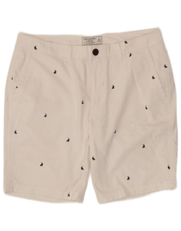Pantaloncini chino grafici da uomo Abercrombie & Fitch W34 grandi in cotone bianco