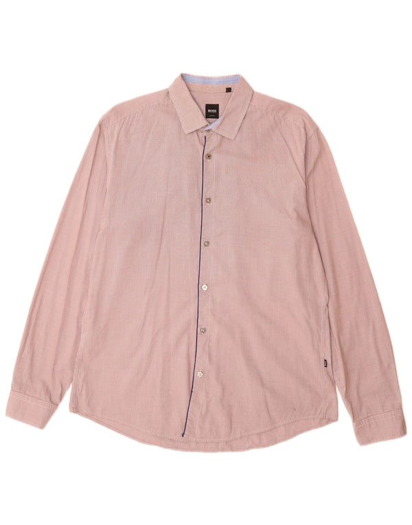 Camicia da uomo slim fit a quadri Hugo Boss grande cotone pied de poule arancione