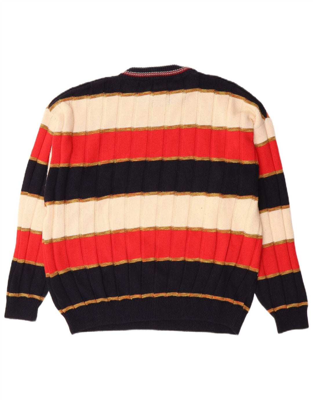Maglione girocollo da uomo vintage in cotone a righe grandi multicolori