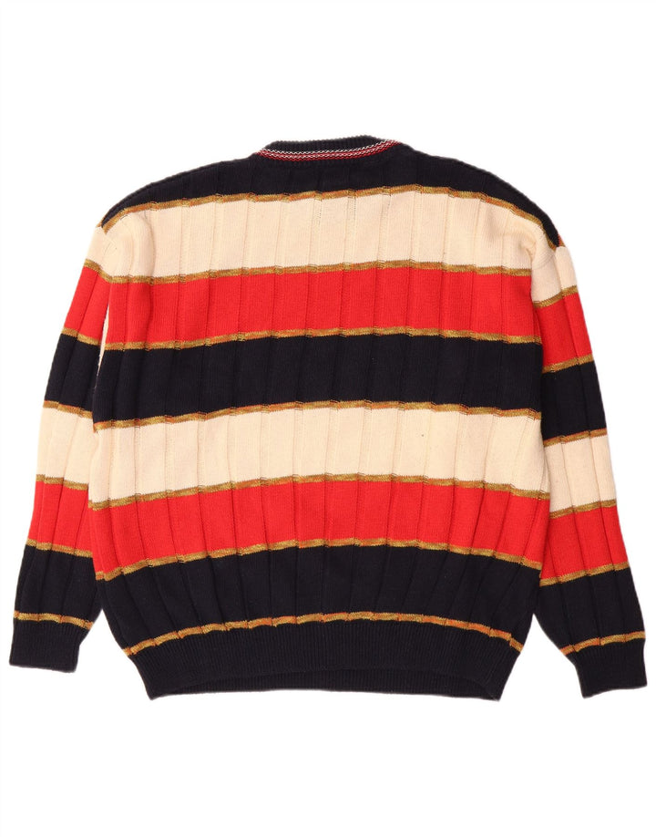Maglione girocollo da uomo vintage in cotone a righe grandi multicolori