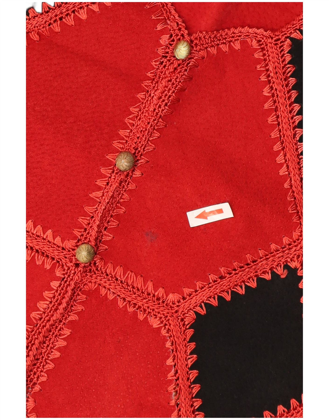 Gilet vintage da donna in pelle scamosciata corta UK 14 rosso medio geometrico