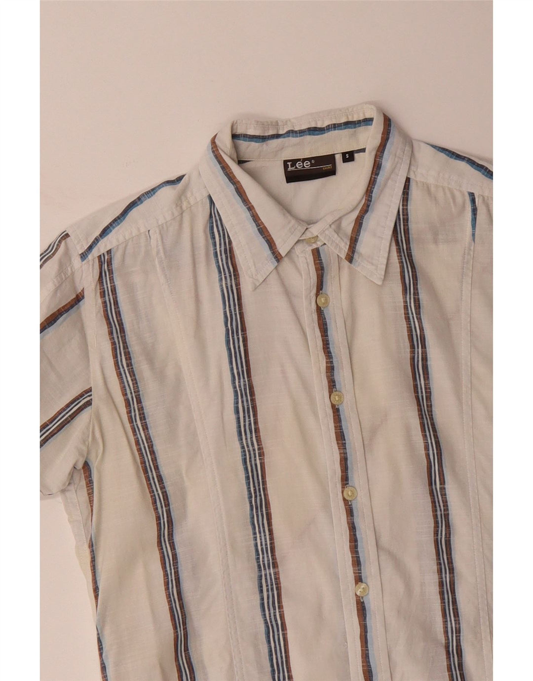 LEE Mens Short Sleeve Shirt Small White Striped Cotton