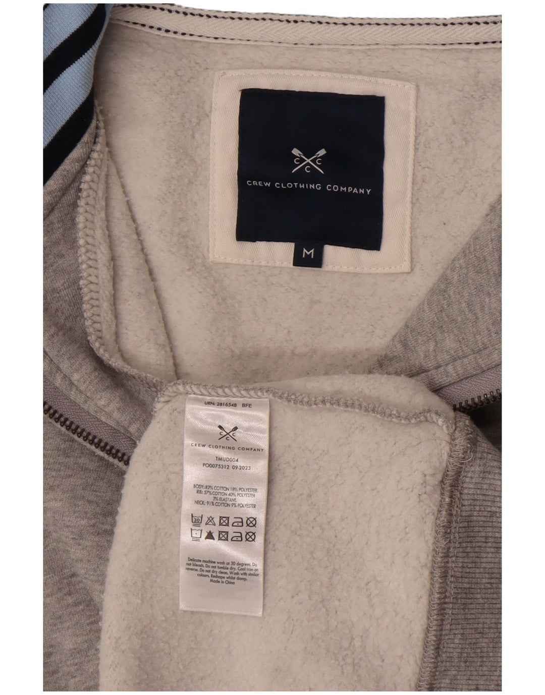Crew Clothing Felpa con collo con zip da uomo Maglione in cotone grigio medio
