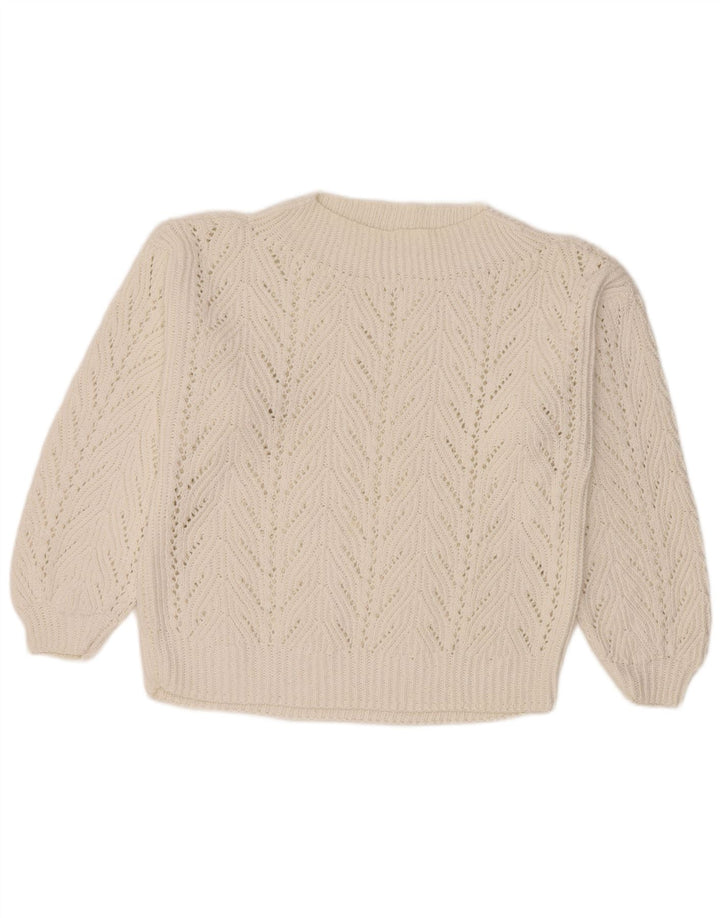 Maglione maglione vintage da donna con collo dolcevita UK 14 grande bianco