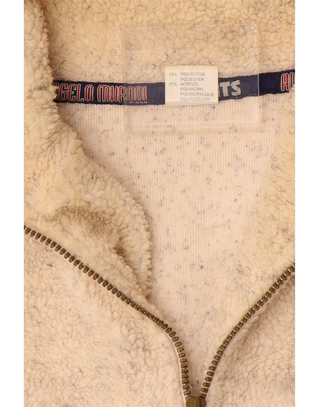Angelo Muroni Maglione in pile da uomo con zip e collo XL Poliestere chiazzato beige