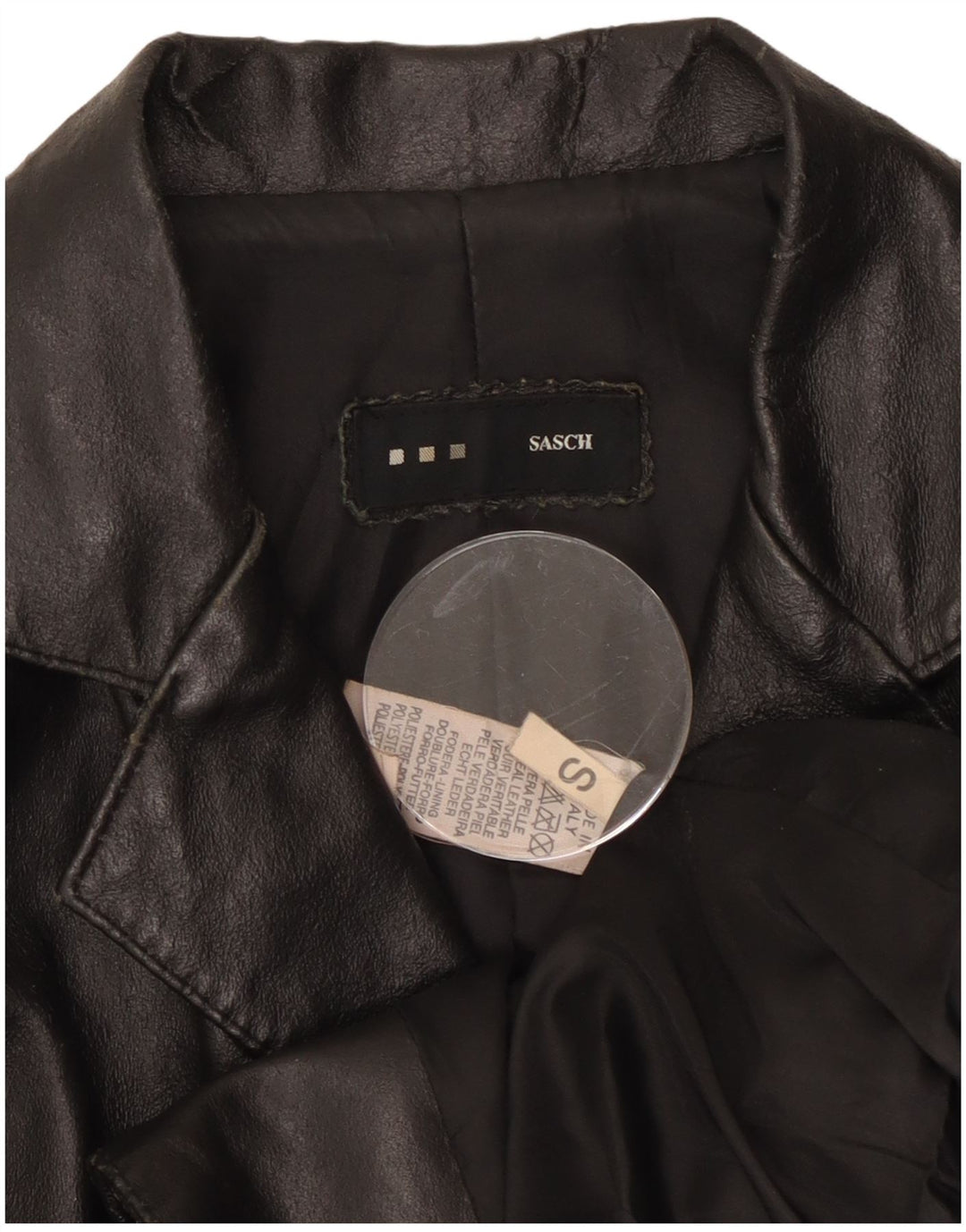 Giacca blazer in pelle da donna a 2 bottoni Sasch UK 10 piccola in pelle nera