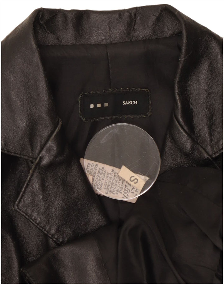 Giacca blazer in pelle da donna a 2 bottoni Sasch UK 10 piccola in pelle nera