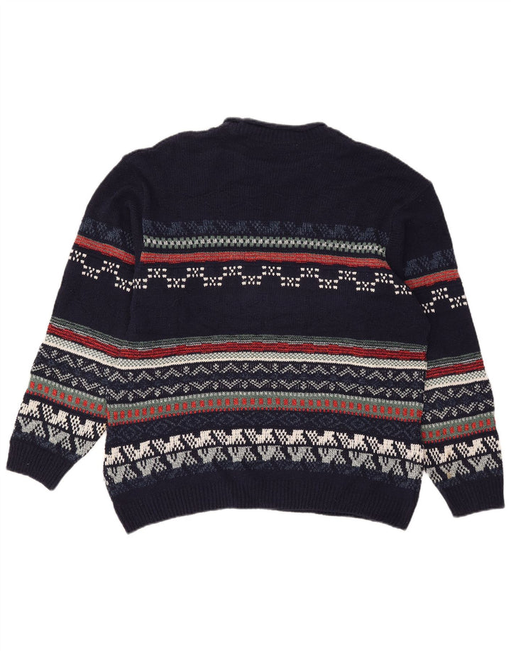 Maglione maglione girocollo da uomo Marks & Spencer grande blu navy Fair Isle