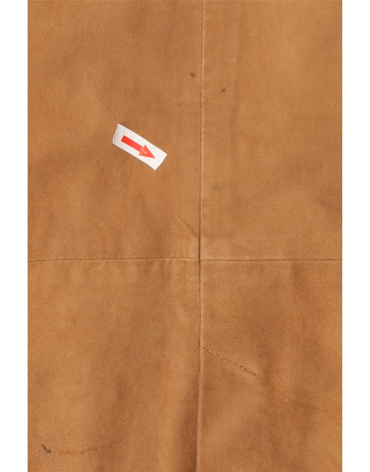 Giacca blazer vintage in pelle scamosciata a 3 bottoni da donna UK 14 in pelle beige media