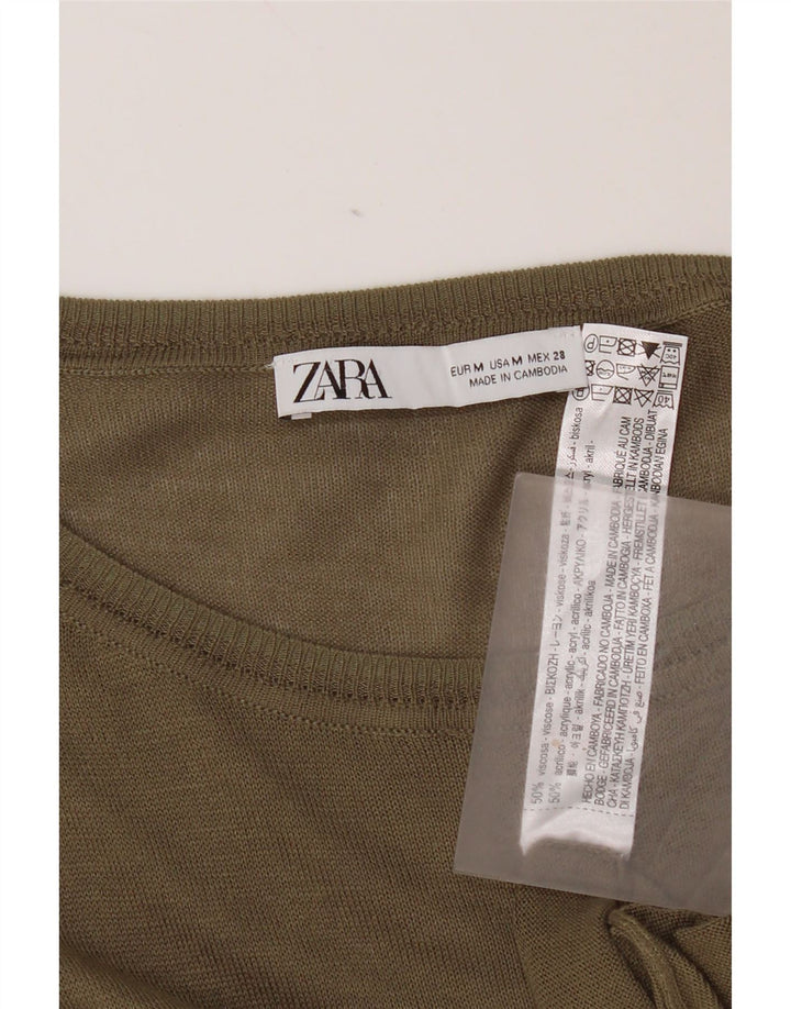 Maglione maglione oversize con scollo a barca da donna Zara UK 14 Viscosa kaki media