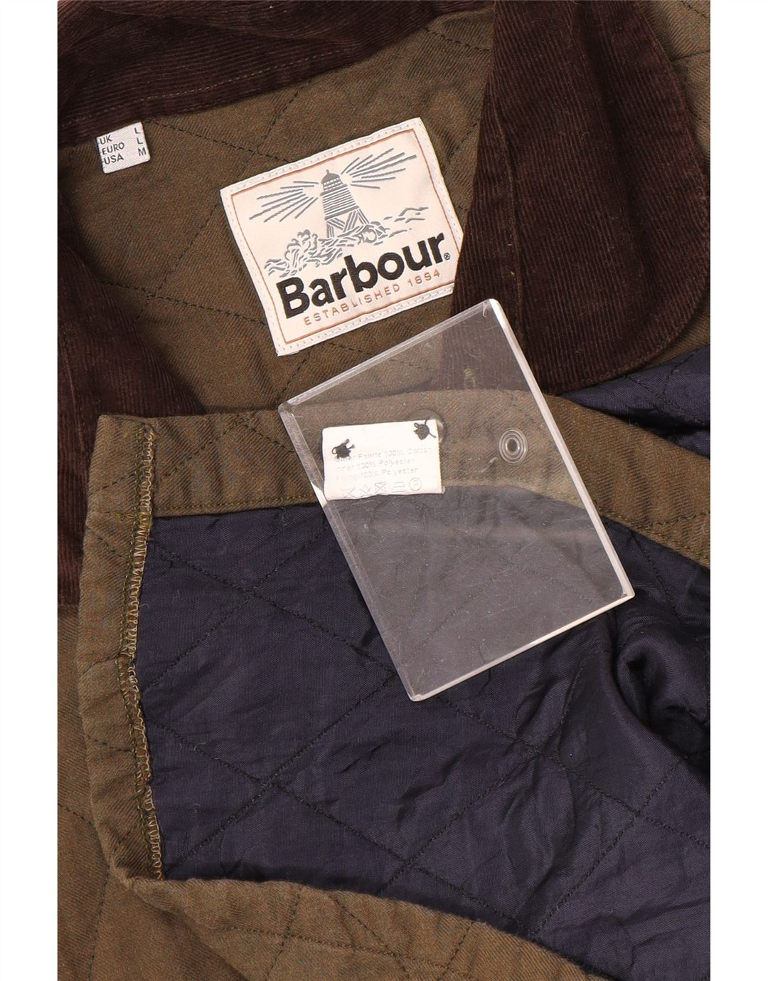 Giacca trapuntata da uomo Barbour UK 40 grande cotone kaki