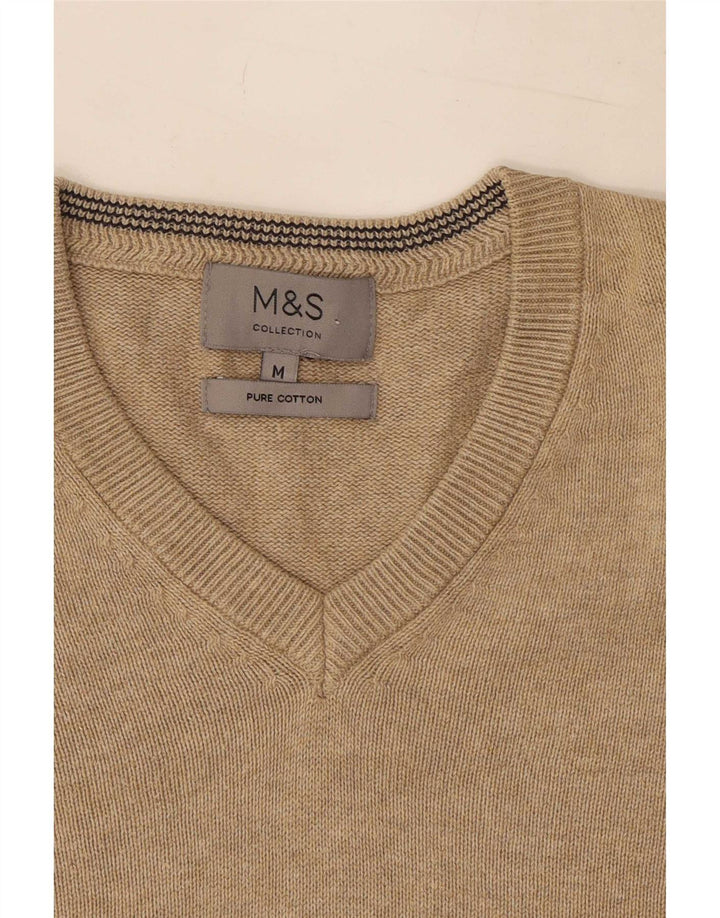 Maglione da uomo con scollo a V Marks & Spencer in cotone beige medio