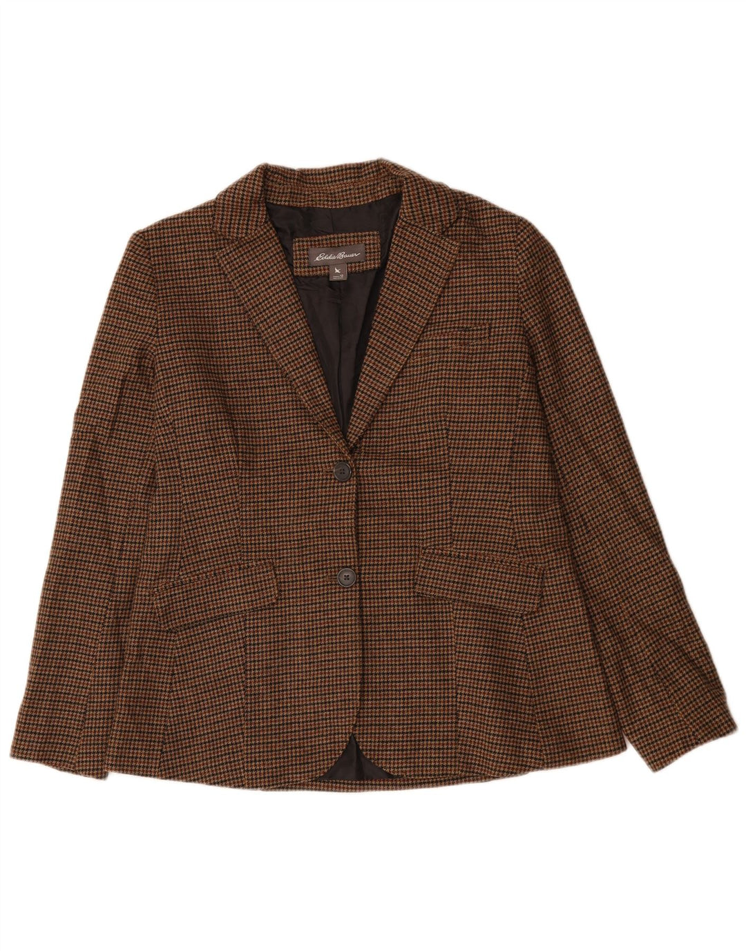 Giacca blazer da donna a 2 bottoni EDDIE BAUER US 12 grande pied de poule marrone