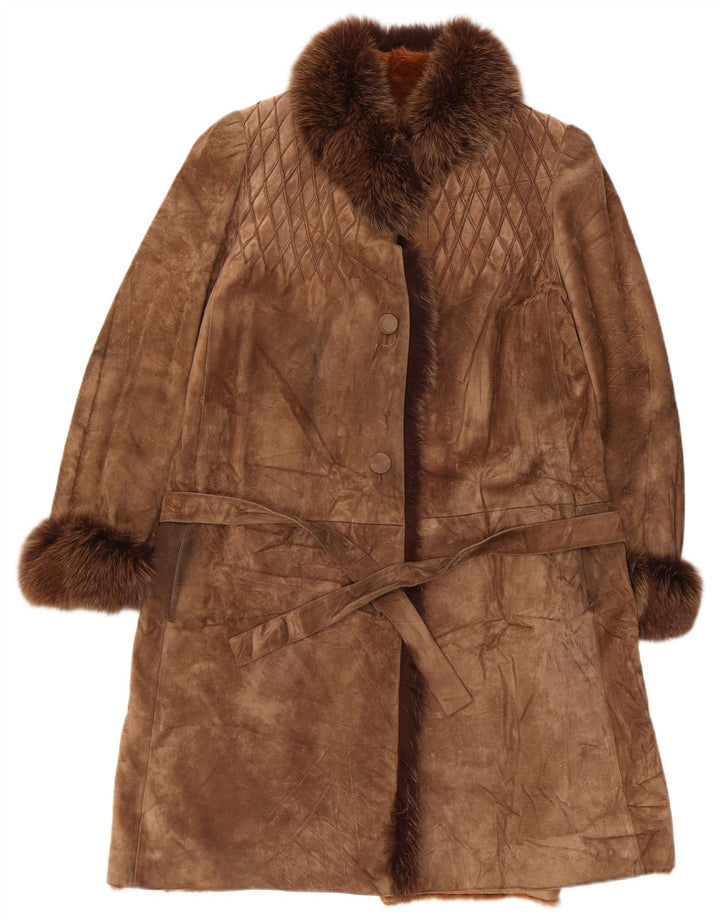 Soprabito vintage da donna in pelle scamosciata Sherpa UK 14 Marrone medio