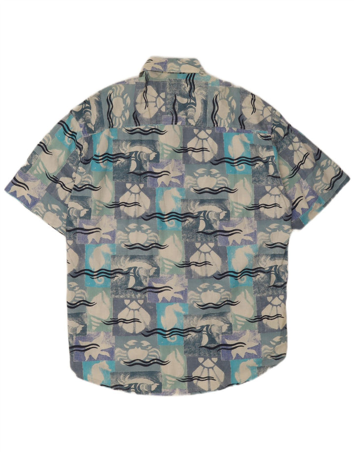 Camicia vintage da uomo a maniche corte in cotone geometrico multicolore medio