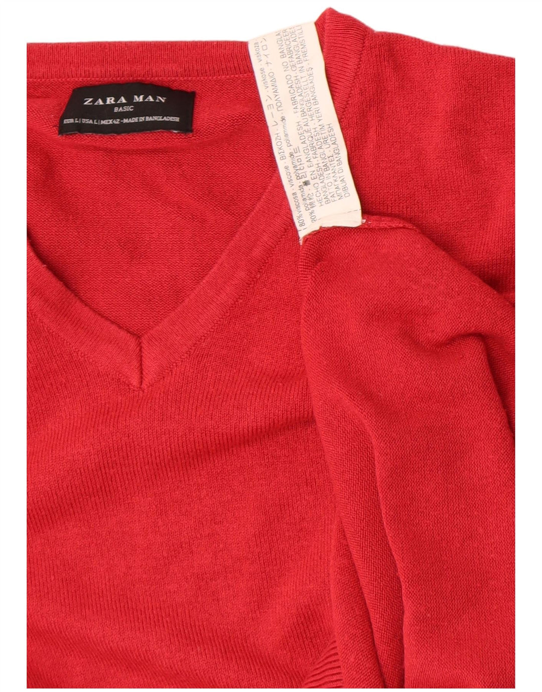 Maglione Zara da uomo con scollo a V grande rosso in viscosa