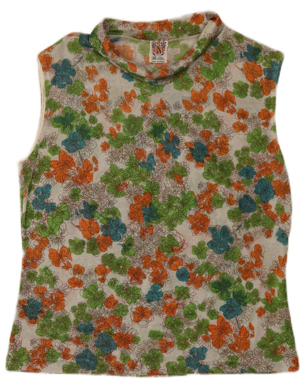 Canotta vintage da donna UK 16 grande floreale multicolore