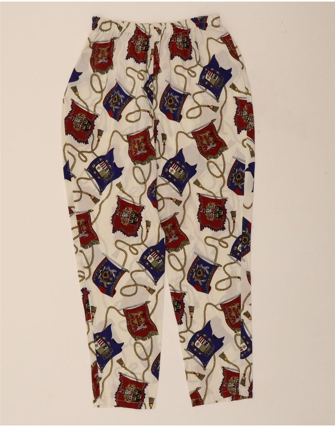 VINTAGE Womens Straight Casual Trousers W34 L27 White Patchwork Vintage Vintage and Second-Hand Vintage from Messina Hembry 