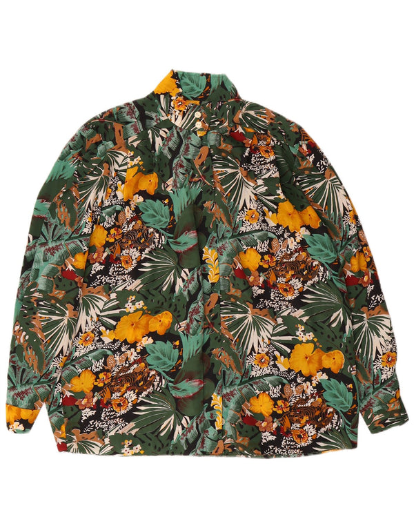 Camicia a maniche lunghe da donna vintage UK 22 3XL Verde floreale