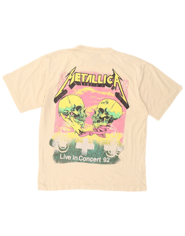 PULL & BEAR Mens Metallica Graphic T-Shirt Top Small Beige Cotton