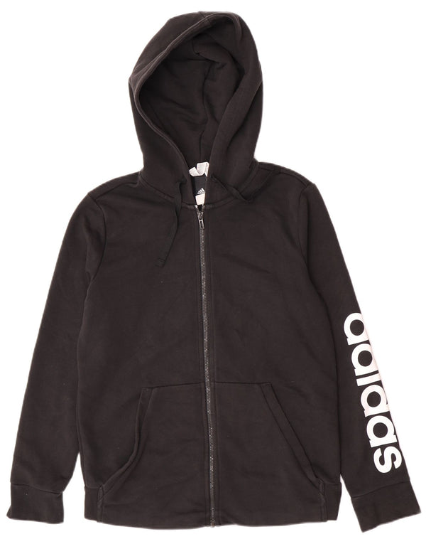 Felpa con cappuccio e zip grafica Adidas da donna UK 16/18 grande cotone nero