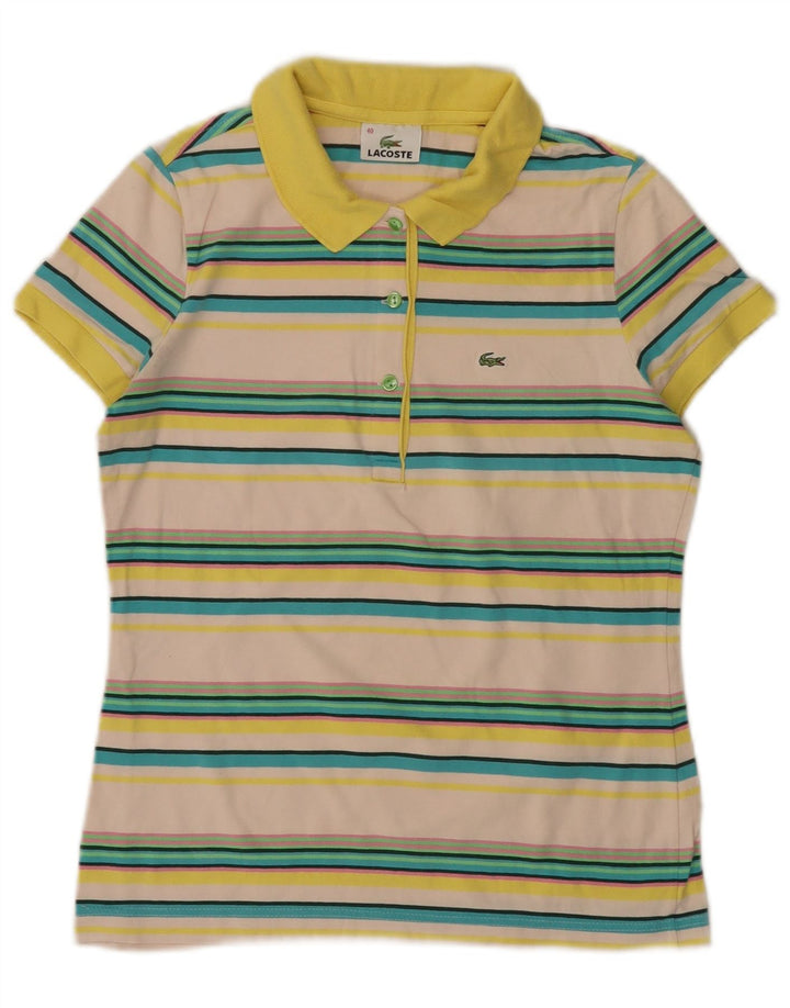 Polo da donna LACOSTE taglia 40 cotone a righe bianco sporco medio