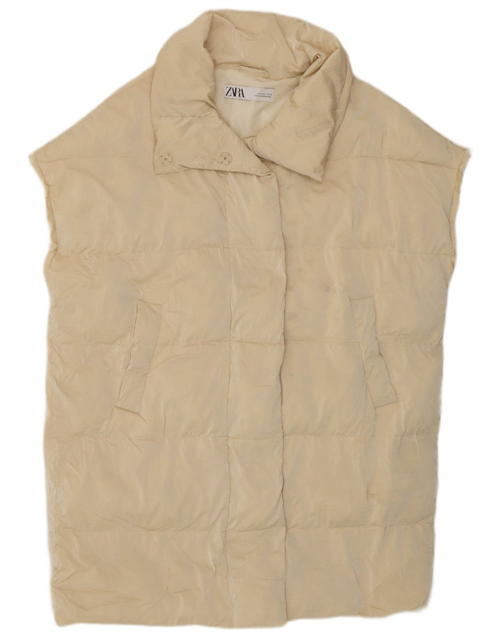 Gilet imbottito lungo oversize da donna Zara UK 10 piccolo poliestere beige