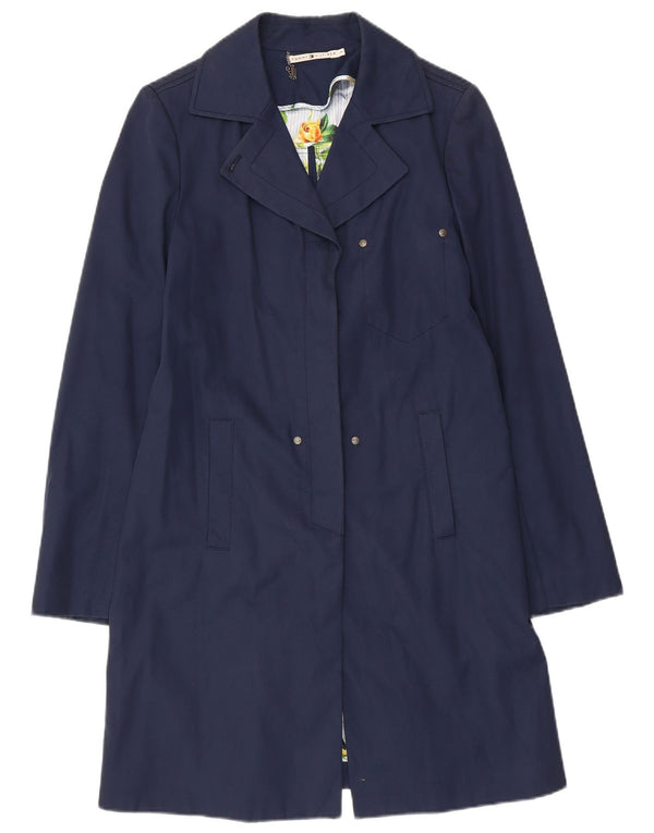 TOMMY HILFIGER Womens Trench Coat UK 12 Medium Navy Blue Cotton