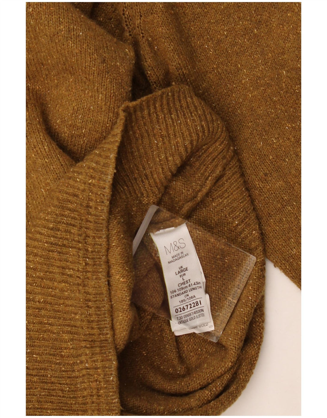 Maglione maglione girocollo da uomo Marks & Spencer grande lana screziata color kaki