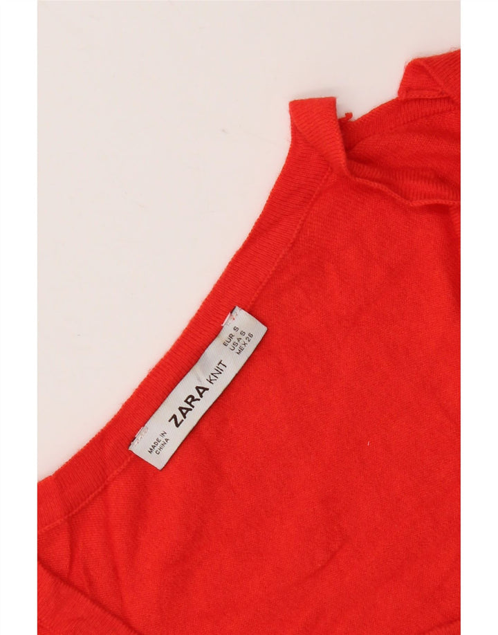 Maglione corto con scollo a V da donna Zara UK 10 piccolo rosso
